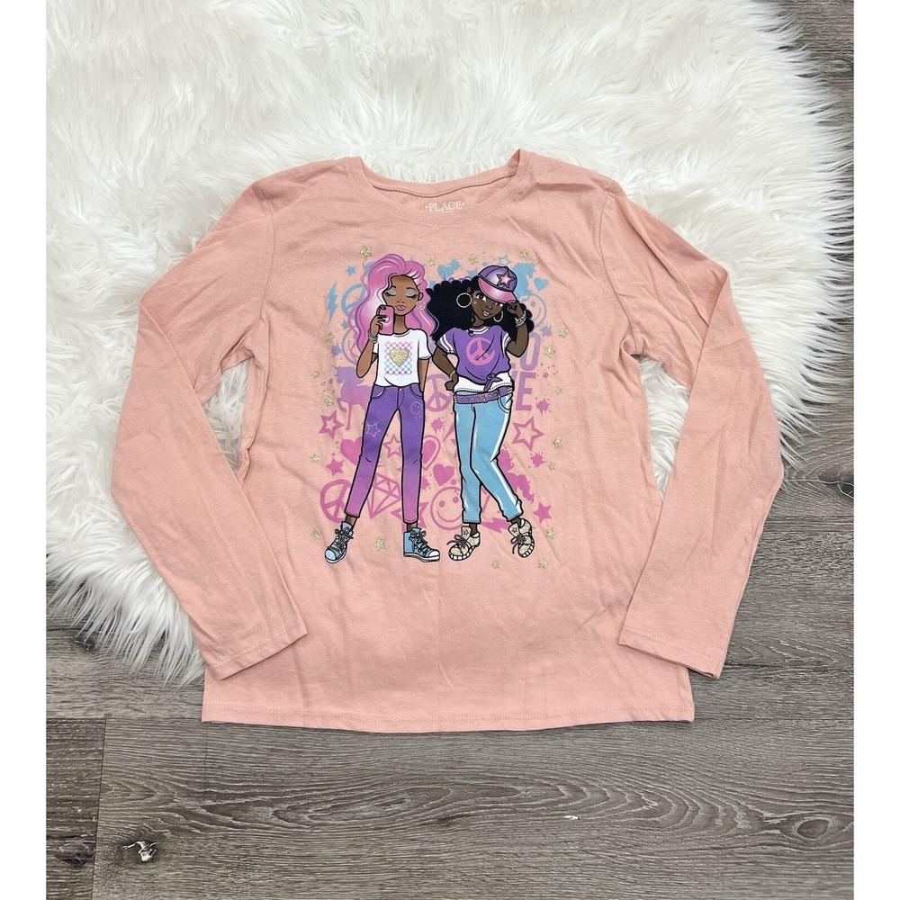 Childrens Place Girls Graphic Pink Long Sleeveβ Top Size 10/12